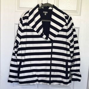Talbots Navy & White Asymmetrical Zip Jacket- 2x